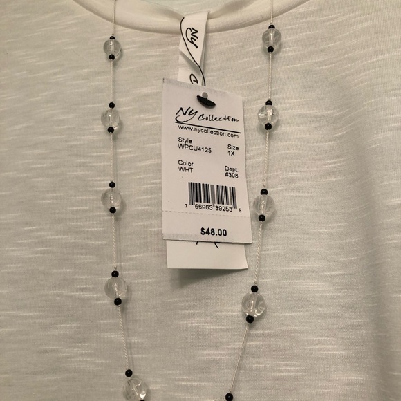 NY Collection Cream Ruffled Short Sleeve Tee - Picture 7 of 8